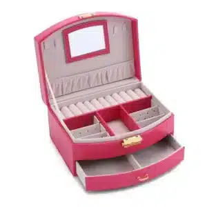 Boîte à bijoux femme avec miroir et tiroirs – coffret de rangement élégant pour bagues, colliers, boucles d’oreilles – Maroc
