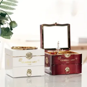 Boîte à bijoux musicale avec ballerine et miroir intégré