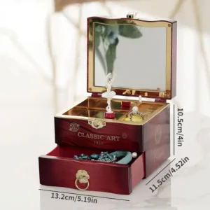Boîte à bijoux musicale avec ballerine et miroir intégré
