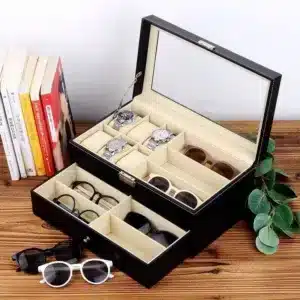 Boîte de rangement pour montres et lunettes avec miroir intégré – vide