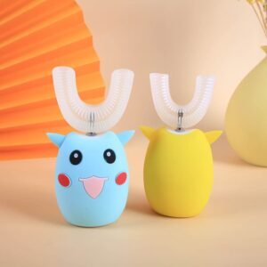 Brosse à dents enfant automatique en silicone avec support UV en forme de personnage rigolo