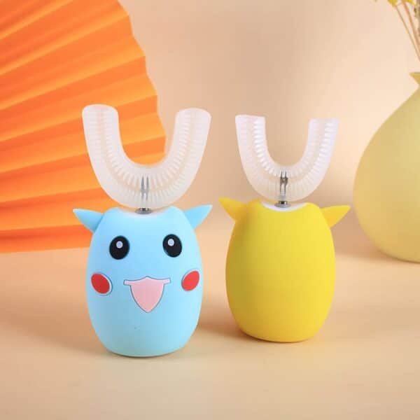 Brosse à dents enfant automatique en silicone avec support UV en forme de personnage rigolo