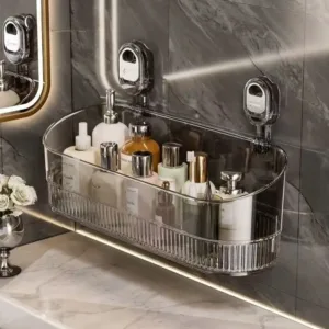 Étagère de rangement murale transparente fixée par ventouses – idéale pour salle de bain à Casablanca