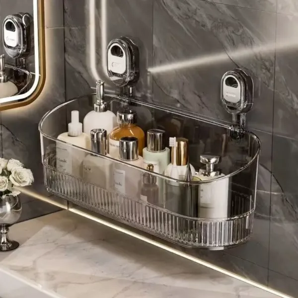 Étagère de rangement murale transparente fixée par ventouses – idéale pour salle de bain à Casablanca