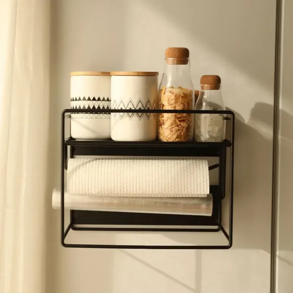 Étagère magnétique pour réfrigérateur noire multifonction cuisine