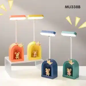 Lampe de bureau LED avec figurine dorée et base colorée