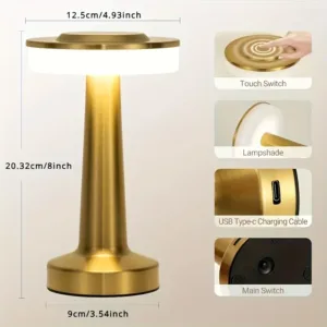 Lampe LED tactile rechargeable design moderne en or