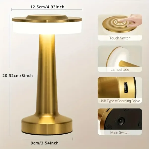 Lampe LED tactile rechargeable design moderne en or