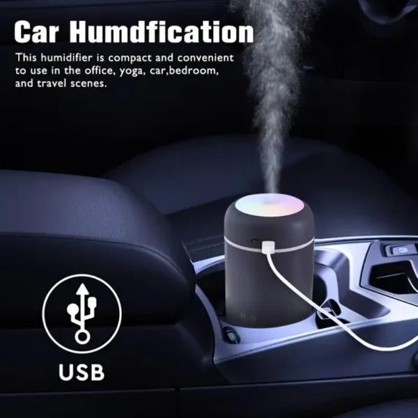 mini Humidificateur pour voiture USB avec lumière LED et vapeur froide