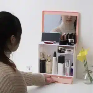 Boîte de rangement maquillage avec miroir et compartiments