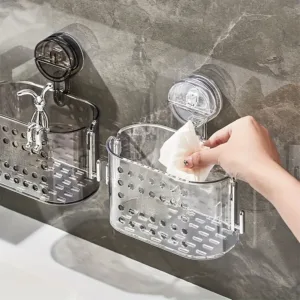 Panier mural transparent à ventouse pour rangement salle de bain ou cuisine – Casablanca Maroc