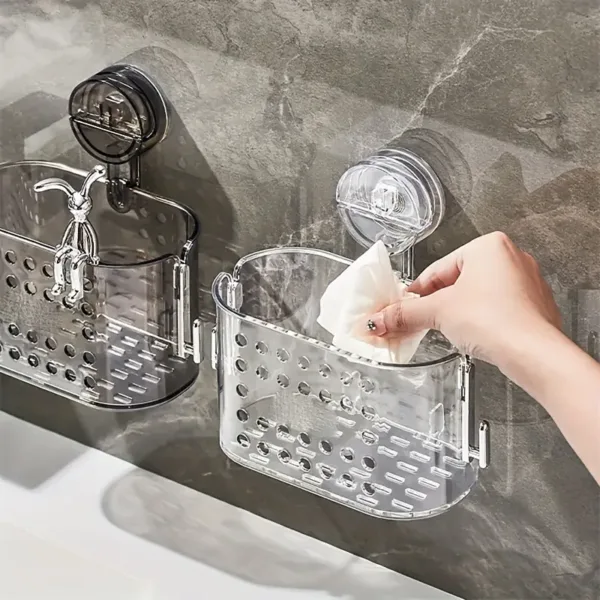 Panier mural transparent à ventouse pour rangement salle de bain ou cuisine – Casablanca Maroc