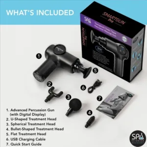 Pistolet de massage musculaire SmartGun Pro avec écran digital et 4 têtes interchangeables – Maroc
