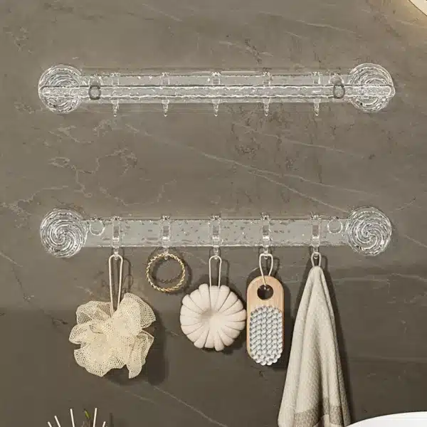 porte serviette mural transparent à ventouse avec crochets pour salle de bain