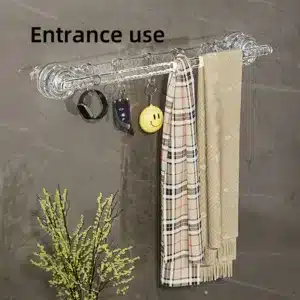 porte serviette mural transparent à ventouse avec crochets pour salle de bain