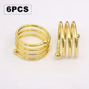 Ronds de serviette spirale dorés en métal, lot de 6 pour décoration de table élégante
