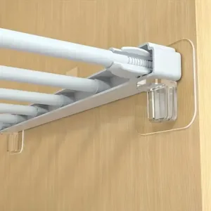 Support auto adhésif transparent pour tringle télescopique sans perçage