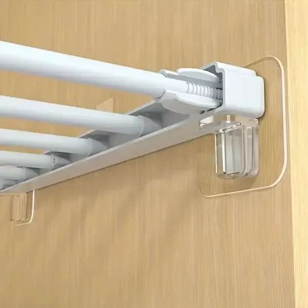 Support auto adhésif transparent pour tringle télescopique sans perçage