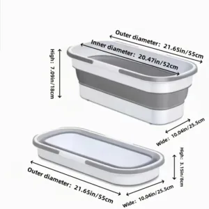 Baignoire pliante portable blanche et grise remplie d’eau