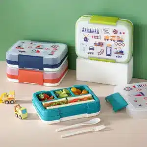 Boîte à lunch compartimentée avec motifs marins – bleue et orange