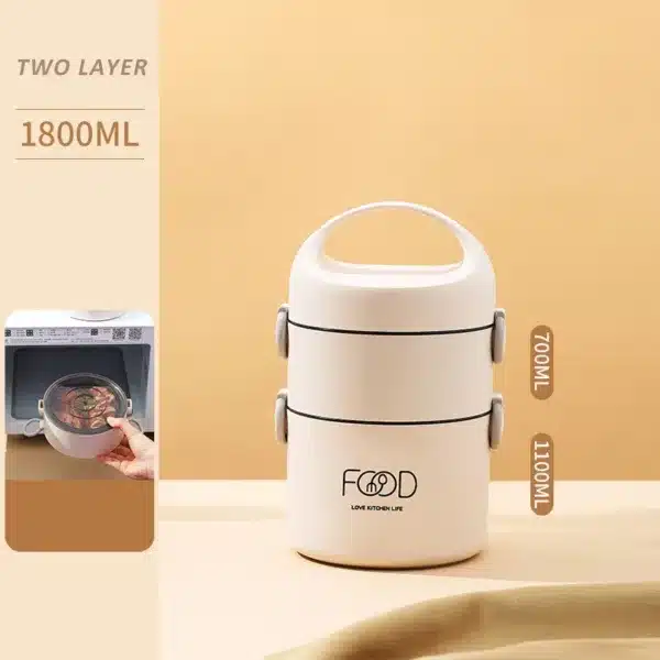 Boîte à repas isotherme 2 étages 1800 ml – capacité 700 ml + 1100 ml.