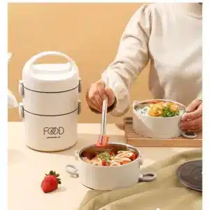 Boîte à repas isotherme 2 étages blanche avec poignée – idéale pour transporter des repas