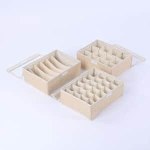 Boîte de rangement pliable beige avec compartiments pour sous-vêtements et chaussettes
