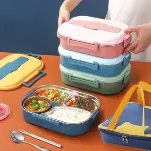 Boîte lunch box compartimentée inox avec couvercle beige