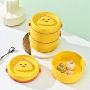 Boîte repas double étage jaune motif poussin