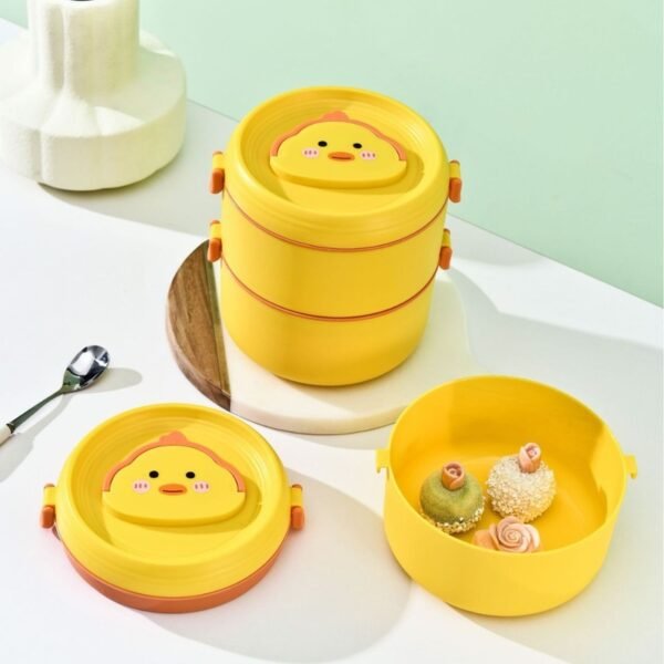 Boîte repas double étage jaune motif poussin