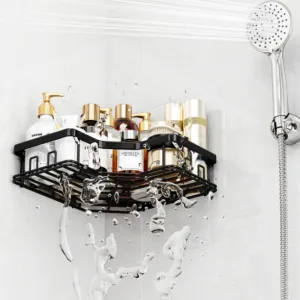 Double étagère murale noire pour salle de bain