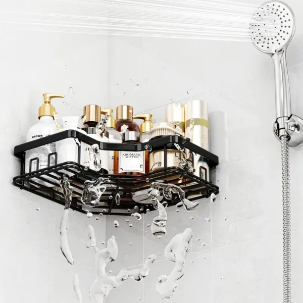 Double étagère murale noire pour salle de bain