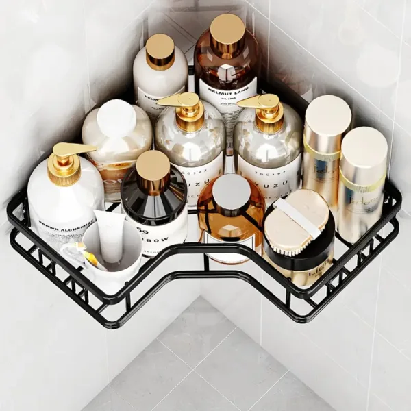 Support de douche mural noir anti-rouille avec drainage rapide