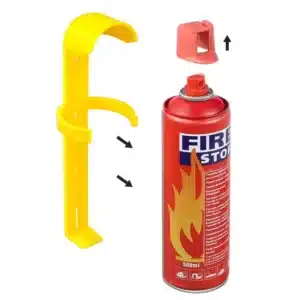 Spray anti-feu Fire Stop avec support mural jaune