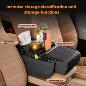 Organisateur de voiture en cuir avec porte-gobelets et poche latérale