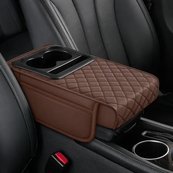 Organisateur de voiture en cuir avec porte-gobelets et poche latérale