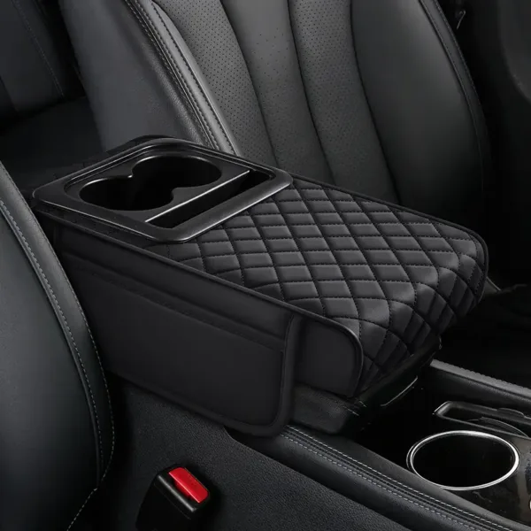 Organisateur de voiture en cuir avec porte-gobelets et poche latérale