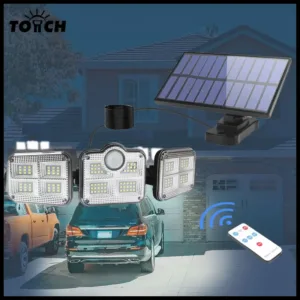 Projecteur solaire extérieur éclairant une allée de garage