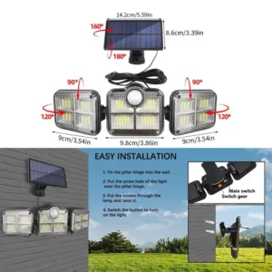 Dimensions et rotation lampe solaire LED avec détecteur