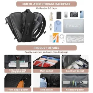 Sac à dos multifonction noir élégant pour ordinateur portable 15,6 pouces