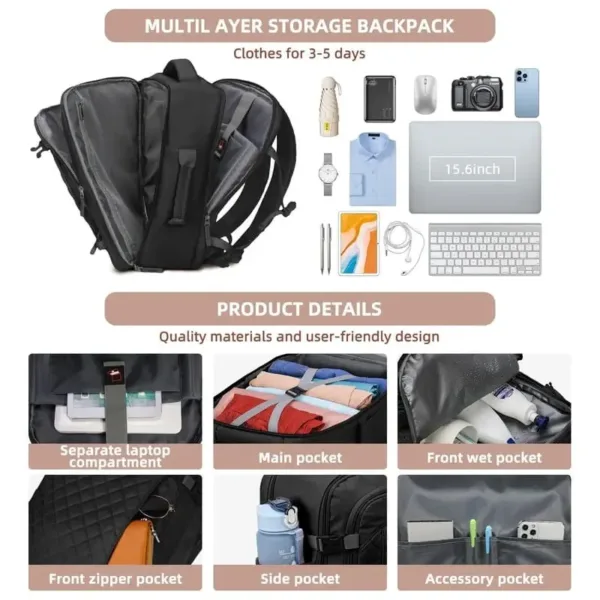 Sac à dos multifonction noir élégant pour ordinateur portable 15,6 pouces
