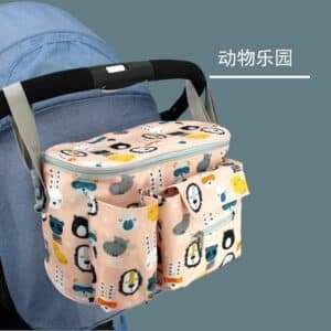 sac de rangement poussette motif animaux rose pratique