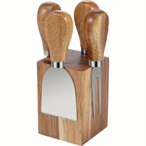 Set de 4 couteaux à fromage avec support en bois élégant