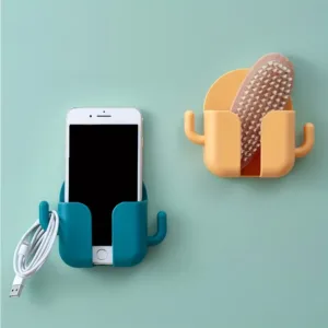 Support mural cactus en plastique avec crochets pour téléphone et accessoires