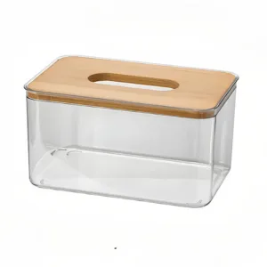 Distributeur de mouchoirs design en bois et plastique transparent