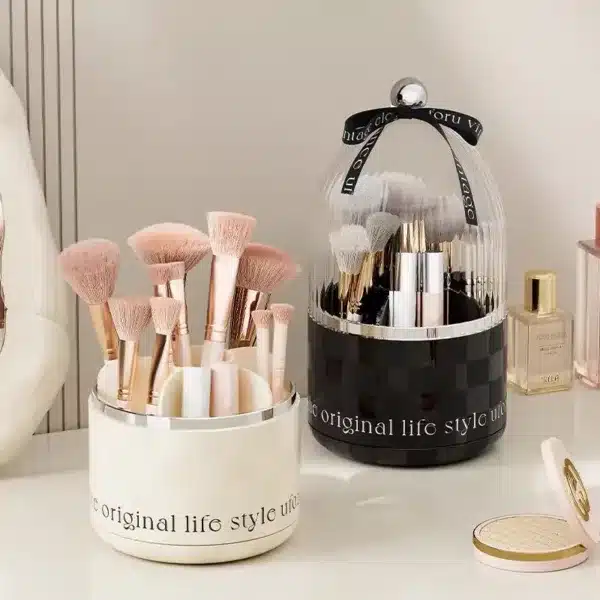 Rangement pinceaux maquillage avec dôme transparent