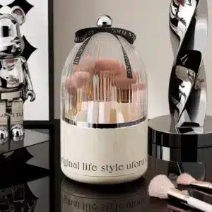 Boîte de rangement pinceaux maquillage avec couvercle transparent blanc crème