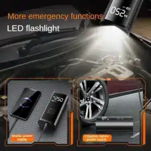 compresseur gonfleur portable numerique pour pneus auto moto velo avec ecran LED et lampe