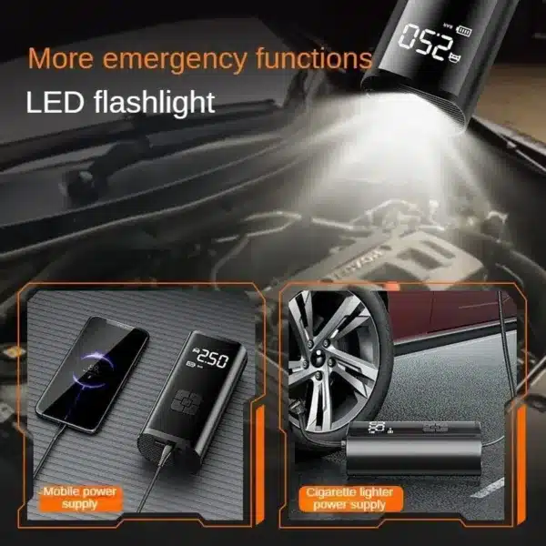 compresseur gonfleur portable numerique pour pneus auto moto velo avec ecran LED et lampe