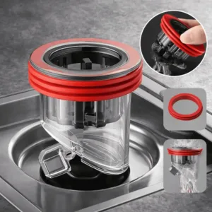 Filtre anti colmatage installé dans un évier moderne.